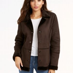 Fifi Collection Coat Women's Brown Faux Shearling Button Up Size M Soft …